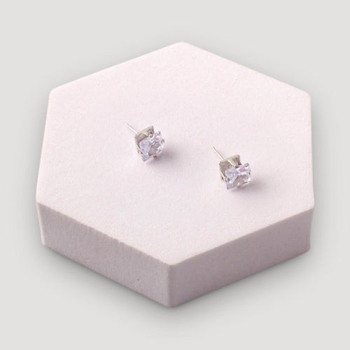 Cubic Zirconia Square Cut Stud Earring in Silver