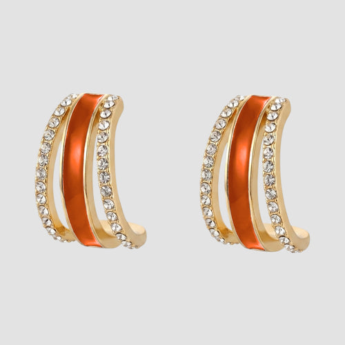 Rhinestone & Enamel Huggie Earrings in Orange