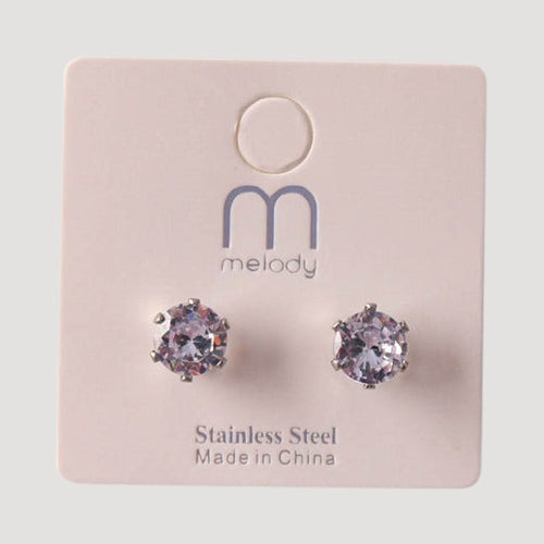 Stainless Steel Round Cut Crystal Earring in Silver