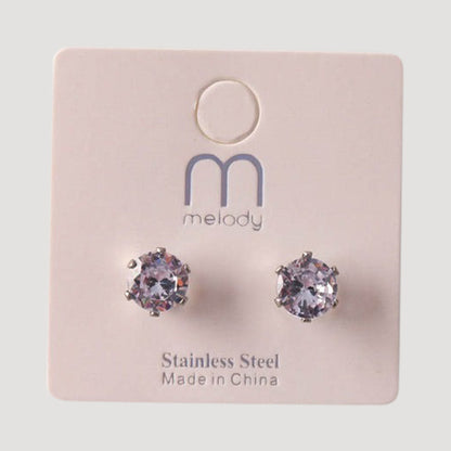 Stainless Steel Round Cut Crystal Earring in Silver
