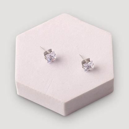 Stainless Steel Square Cut Crystal Earring in Silver
