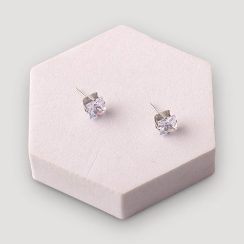 Stainless Steel Square Cut Crystal Earring in Silver