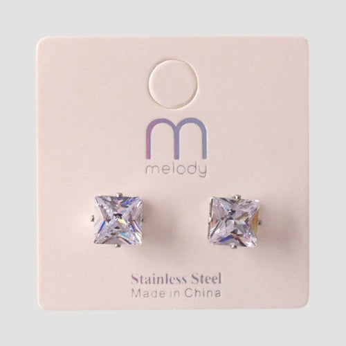 Stainless Steel Square Cut Crystal Earring in Silver
