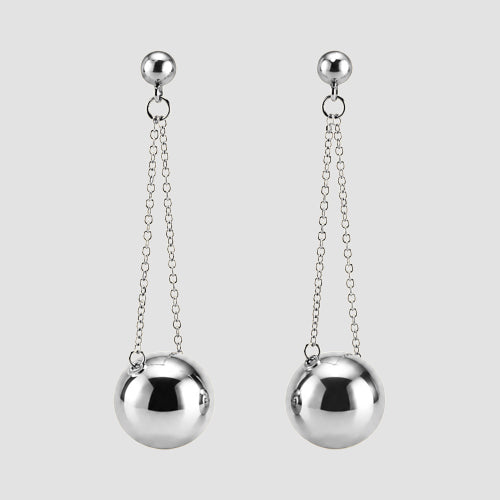 High Polish Dangle Ball Earrings in Silver