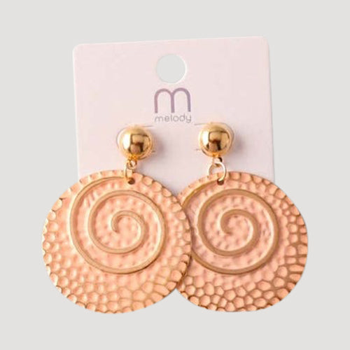 Painted Spiral Hammer Plate Earring in Peach