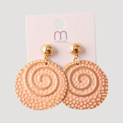 Painted Spiral Hammer Plate Earring in Peach