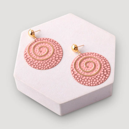 Painted Spiral Hammer Plate Earring in Pink