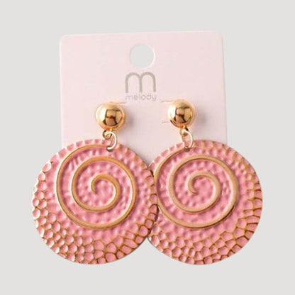 Painted Spiral Hammer Plate Earring in Pink
