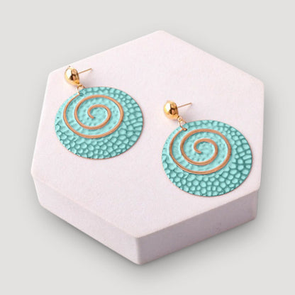 Painted Spiral Hammer Plate Earring in Turquoise