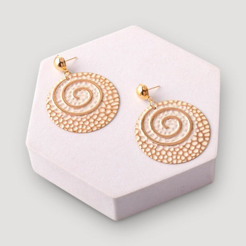 Painted Spiral Hammer Plate Earring in White