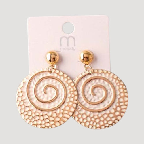 Painted Spiral Hammer Plate Earring in White