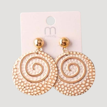 Painted Spiral Hammer Plate Earring in White