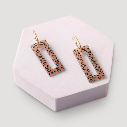 Cheetah Rectangle Frame Drop Earring in Brown