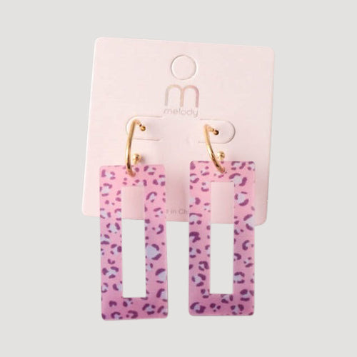Cheetah Rectangle Frame Drop Earring in Pink