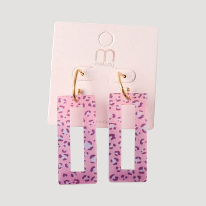 Cheetah Rectangle Frame Drop Earring in Pink