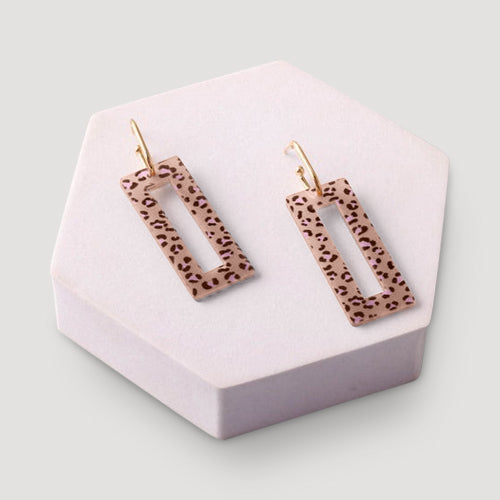 Cheetah Rectangle Frame Drop Earring in White
