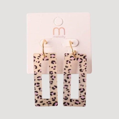 Cheetah Rectangle Frame Drop Earring in White