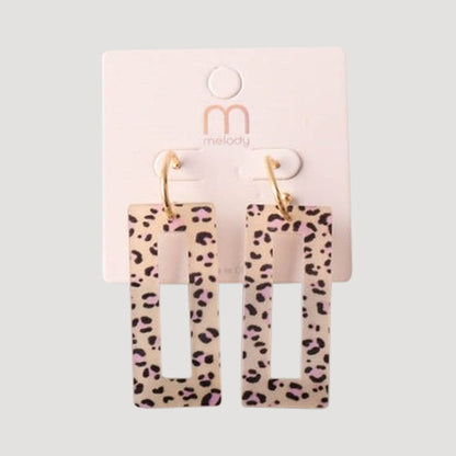 Cheetah Rectangle Frame Drop Earring in White