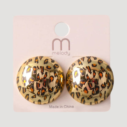 Cheetah Metal Orb Button Earring in Gold & Orange