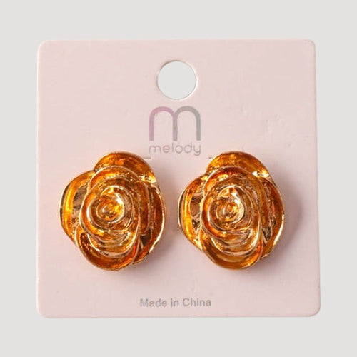 Metal Rose Button Earring in Gold
