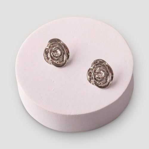 Metal Rose Button Earring in Silver