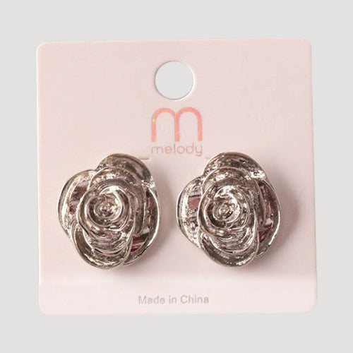 Metal Rose Button Earring in Silver