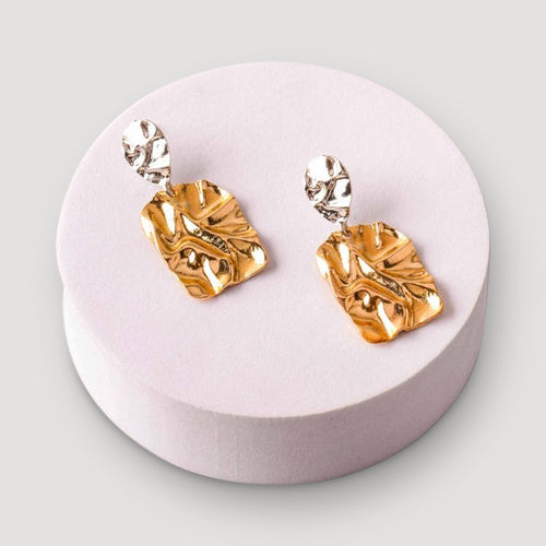 Crumpled Metal Sheet Drop Earring in Gold