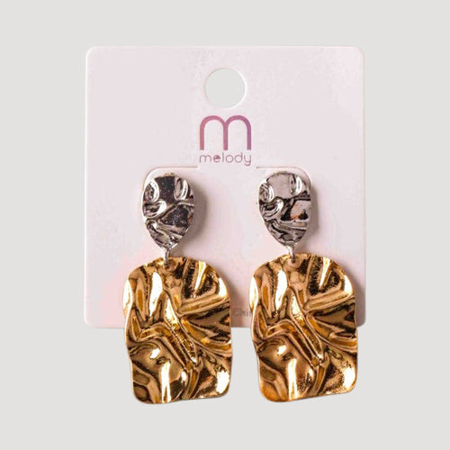 Crumpled Metal Sheet Drop Earring in Gold
