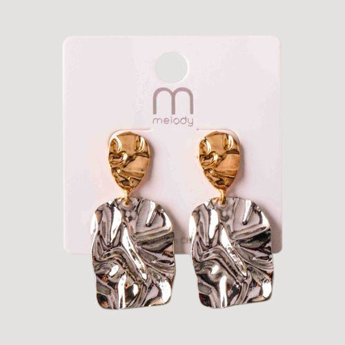 Crumpled Metal Sheet Drop Earring in Silver