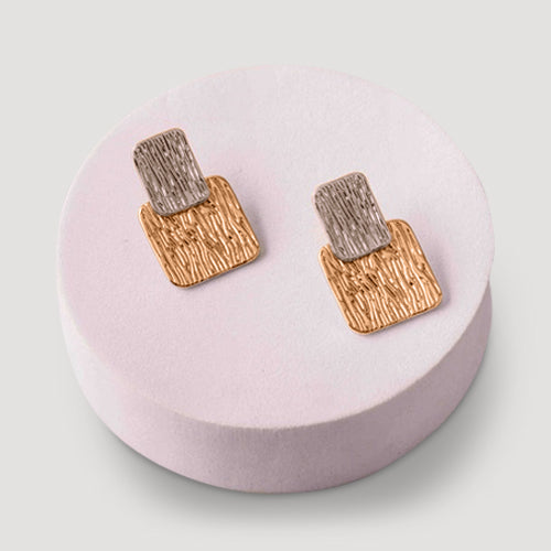 Brushed Layer Square Drop Earring in Gold Drop