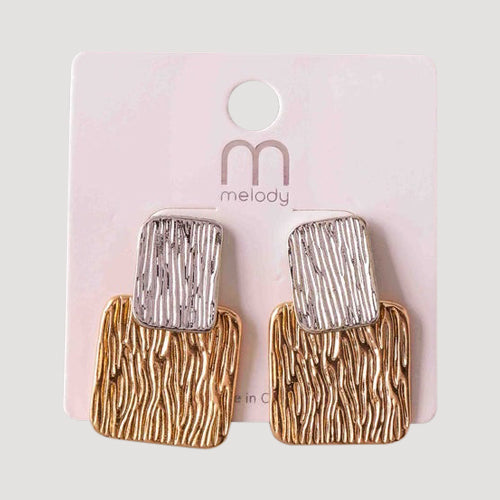 Brushed Layer Square Drop Earring in Gold Drop