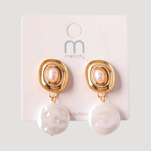 Pearl Frame Drop Earring in Gold & White