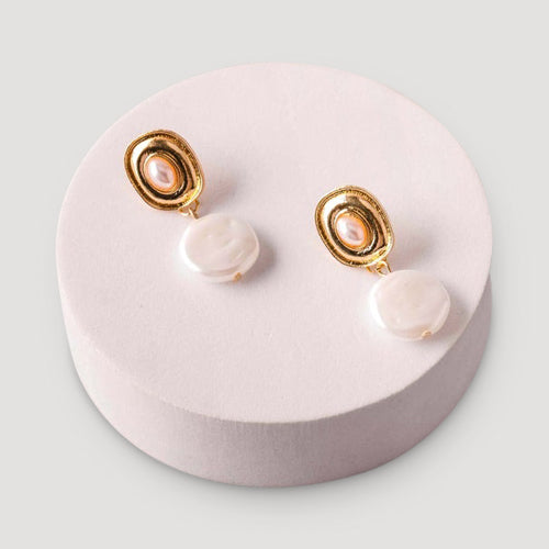Pearl Frame Drop Earring in Gold & White