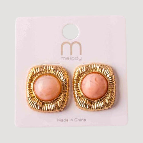 Pearl Embedded Brushed Frame Earring in Beige