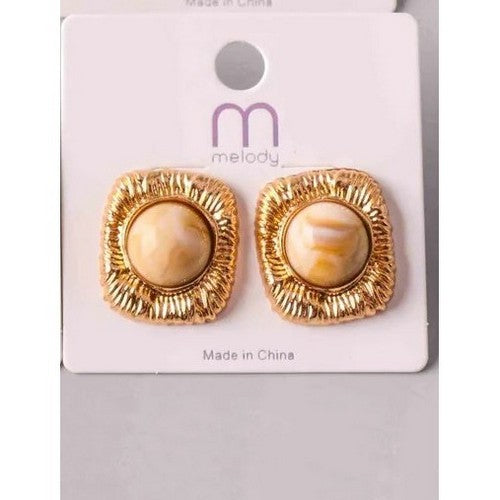 Pearl Embedded Brushed Frame Earring in Pink
