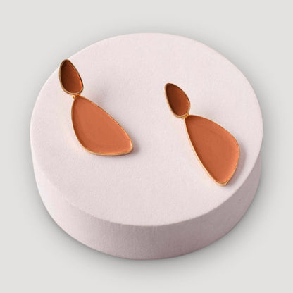 Enamel Fan Drop Earring in Light Brown