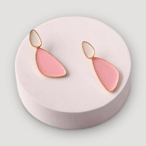 Enamel Fan Drop Earring in Pink