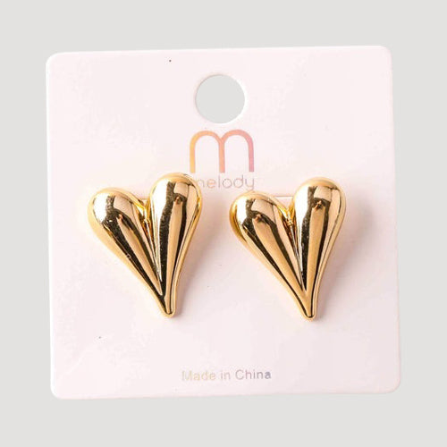 Pointed Heart Ball Back Earring in Gold