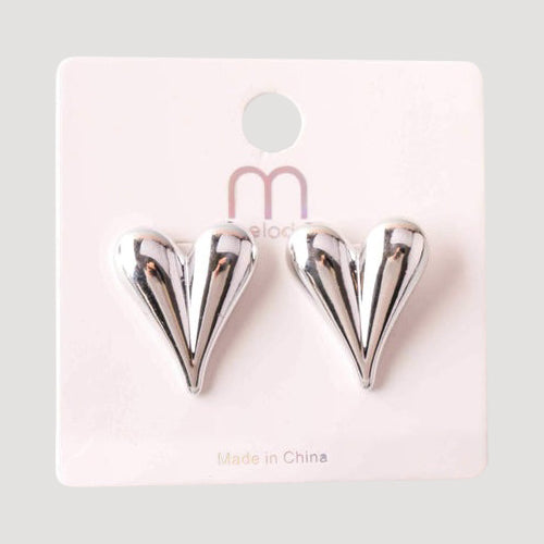 Pointed Heart Ball Back Earring in Silver