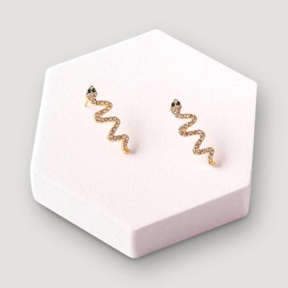 Rhinestone Snake Zigzag Post Earring in Gold