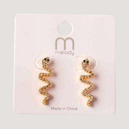 Rhinestone Snake Zigzag Post Earring in Gold