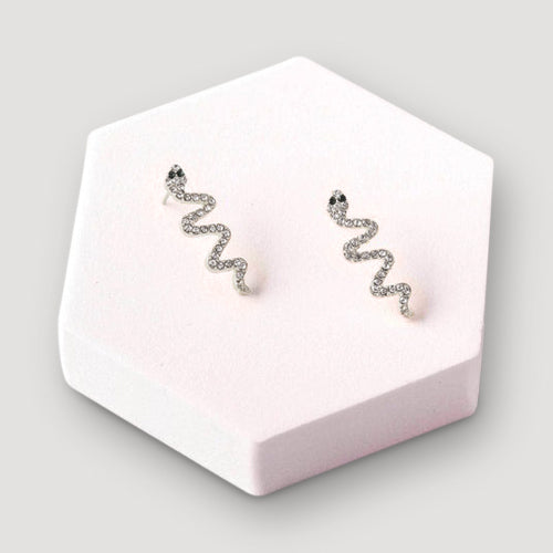 Rhinestone Snake Zigzag Post Earring in Silver