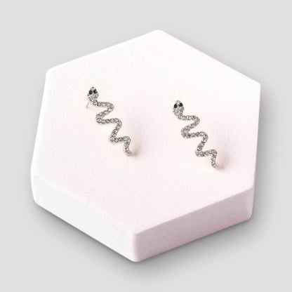 Rhinestone Snake Zigzag Post Earring in Silver