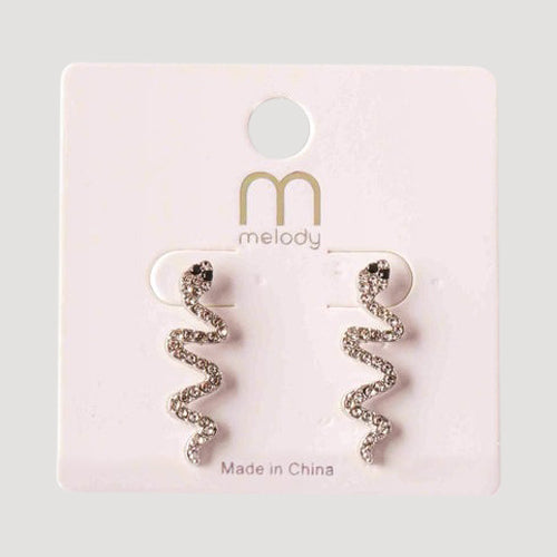 Rhinestone Snake Zigzag Post Earring in Silver