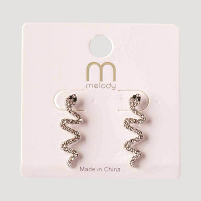 Rhinestone Snake Zigzag Post Earring in Silver
