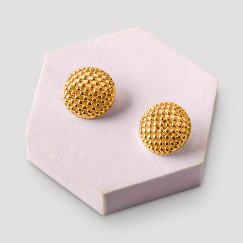 Bead Checker Button Clip-On Earring in Gold
