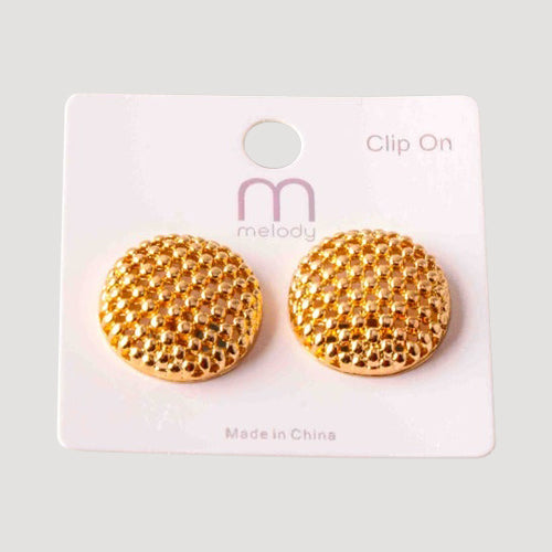 Bead Checker Button Clip-On Earring in Gold
