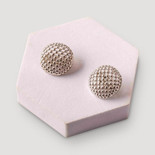 Bead Checker Button Clip-On Earring in Silver