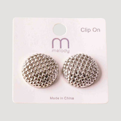 Bead Checker Button Clip-On Earring in Silver