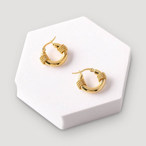 Stainless Steel Rope Tied Huggie Earring in Gold